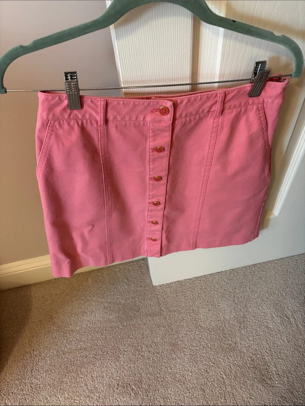 Pink Button-Front Mini Skirt EUC